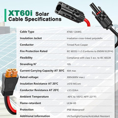 12AWG Xt60I Solar Cable 25FT, Solar to Xt60I Cable 3 10 15 20 30 40 50FT, Solar