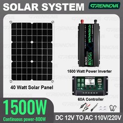 Grennova 1500W Solar Kit 40W Panel 60A MPPT 110/220V Inverter Off-Grid Home RV