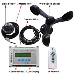 LCD Single Axis Solar Tracker W/ DC 12V 6000N 8″ Linear Actuator Wind Sensor Kit