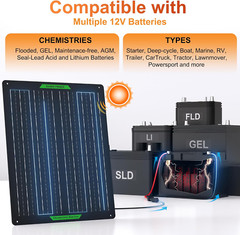Cargador y mantenedor de batería solar impermeable de 20 W y 12 V PRO
