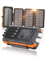 Solar Charger Power Bank 49800mAh with 4 Built-in Cables & 4 Foldable Orange