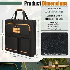 Solar Panel Storage Bag for 200W 100W | Travel Carrying Case, Zipper, Multi-Acce
