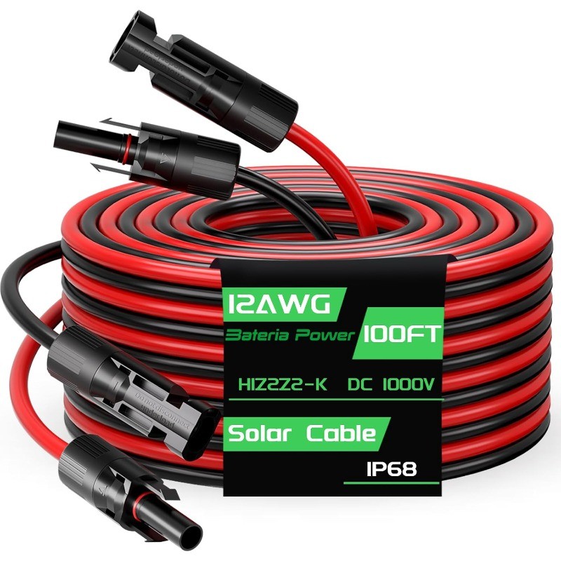 100FT 12AWG Solar Panel Extension Cable, Bateria Power 12 Gauge 4mm² PV Wire
