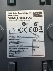 SMA Sunny WebBox Bluetooth Wireless Technology WEBBOX-BT-20.GR1 w/ Accessories