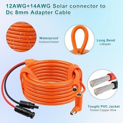 Solar Connector to DC 8mm Extension Cable 30FT, 14/12AWG Heavy Duty 30 FT