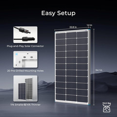 Renogy 100W Solar Panel N-Type, 12V 100 Watt Solar Panel 16BB 25% High-Efficienc