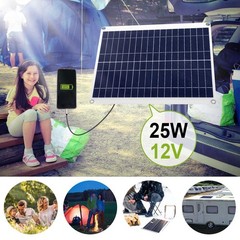 Outdoor Solar Panel 12V 25W Car Battery Charger IP68 Waterproof w/ 3.0A Dual USB