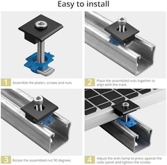 10pcs Solar Panels Mid Clamps for Unistrut, 40mm, Black | Aluminium Alloy Solar