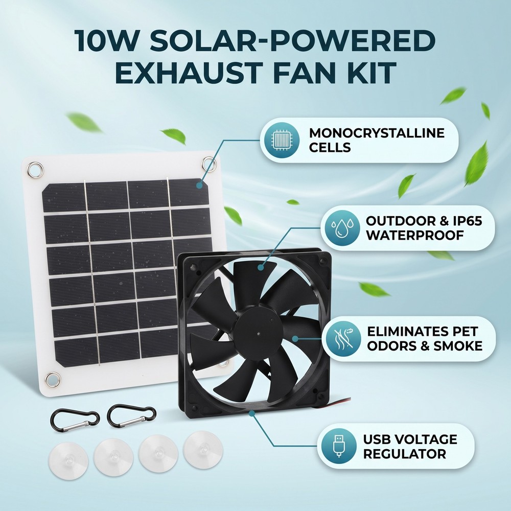 6V 10W Solar Power Panel Exhaust Fan Outdoor Waterproof Epoxy Resin Vent Fan