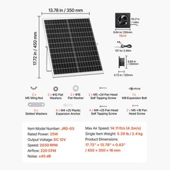 Solar Powered Fan, 25W Solar Panel with 220 CFM Airflow, Adjustable Panel Angle