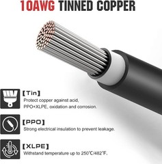 10Ft Solar Extension Cable 30A/1000V Waterproof MC4 Connectors