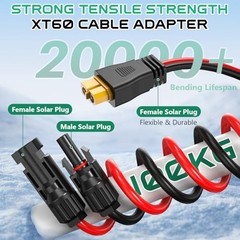 12AWG XT60 Solar Cable 10FT, XT60 Charging Cable 3 15 20 30 40 Black&Red 10
