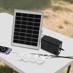 Solar Panel Power Generator Kit Battery Pack Power Station w/ 4 Bulbs Portable