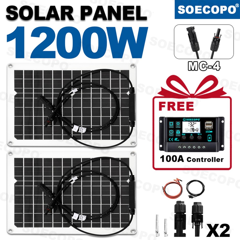 【Cost-Effective】1200W 2-Panel Solar Kit – 100A Controller + Y-Cable Balcony/RV