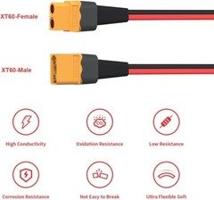 2FT XT60 Extension Cable – 10AWG Low Resistance Connection for Power Stations