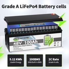 48V 100Ah Lifepo4 Lithium Battery 200A BMS Boat Golf Cart Solar VAN RV EV Camper