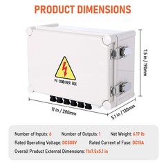 1pc 6 String PV Combiner DC 500V 15A Fuse Solar Combiner Box Plastic Wate Box,