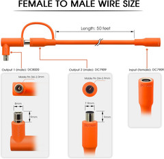 50 FT Solar Panel Extension Cable DC 8Mm, DC7909 Female to Male with DC8020 Adap