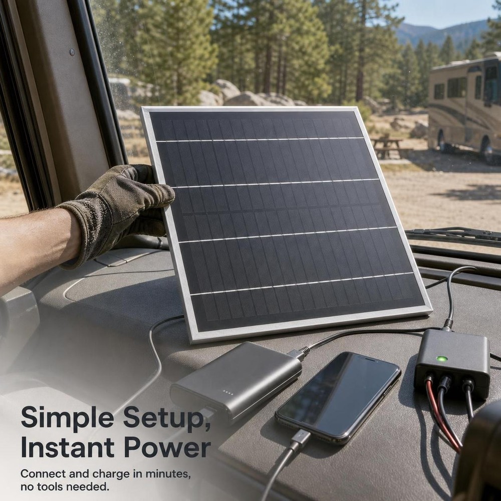 Monocrystalline 20W Panel, 18V Outdoor Power for Charging Devices, for Camping