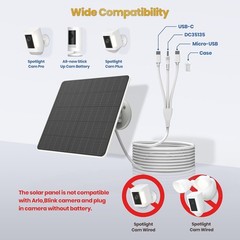 2 Pack Solar Panel Charger 6W for Battery Powered Cameras with 9.8ft Cable