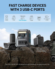 Anker Portable Power Station SOLIX C300, 288Wh Lifepo4 Backup Battery, 300W Sola