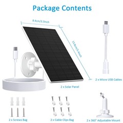 VUEBEE 2W Solar Panel for Security Cameras, USB-C/Micro USB, 2 Pack White