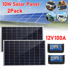 2X 10W Solar Panel 12V Solar Battery Trickle Charger 100A Controller Maintainer