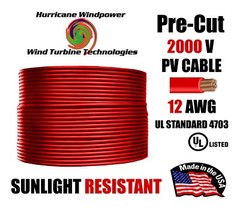 12 AWG Gauge PV Wire 1000/2000 Volt Pre-Cut 15-500 Ft for Solar Installation RED