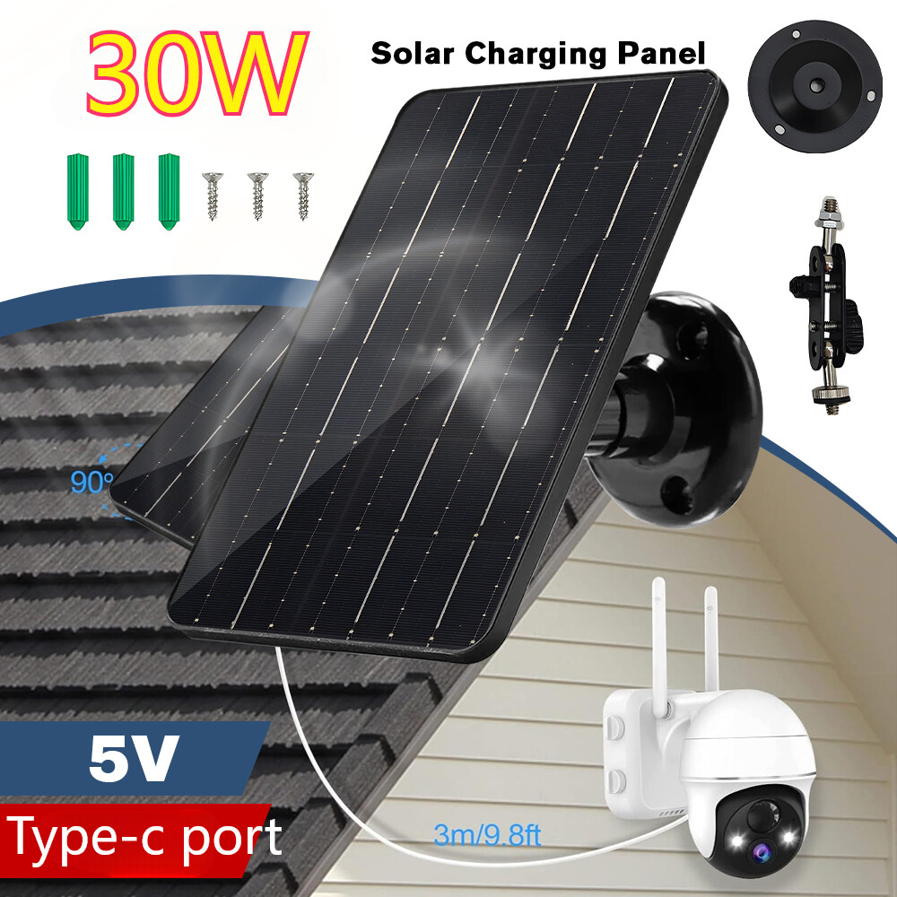 30W 5V Solar Panel USB C Power CCTV Camera Security Cam Battery Charger Outdoor