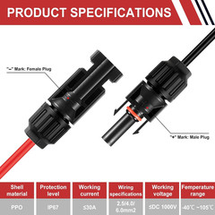 32 PCS Solar Panel Connectors MC4, 16 Pairs Male/Female + 2 Wrenches IP67 Waterp