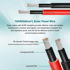 10AWG Solar Wire 6mm², 2 Pack 50FT Red & Black Solar Panel Cable, 84 Strands