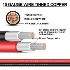 IGreely 50 Ft 10Awg Solar Extension Cable Female Male Connector Red Black