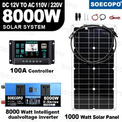 SOECOPO 8000W Peak Solar System Kit Flexible Panel 100A Controller 12V 110V 220V