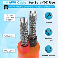 16.4ft DC Extension Cable for Solar Panels, 14AWG, Right Angle Adapter, 2 Pack