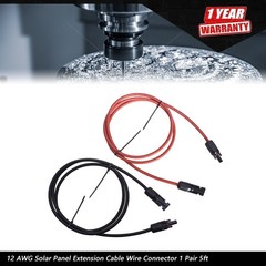 New Black + Red 12 AWG Solar Panel Extension Cable Wire Connector 1 Pair 5ft