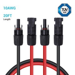 Renogy 20FT 10AWG Solar Extension Cables M&F Connector Black&Red 1 Pair