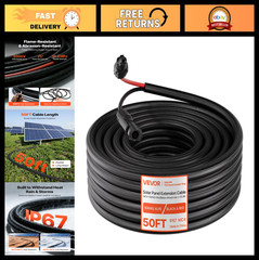 50FT Solar Panel Extension Cable, 10 AWG, Waterproof PV Wire, Flame Retardant, O