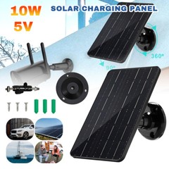 10W Solar Panel Charger USB Type-C 5V Waterproof Wall Mount for Security Camera
