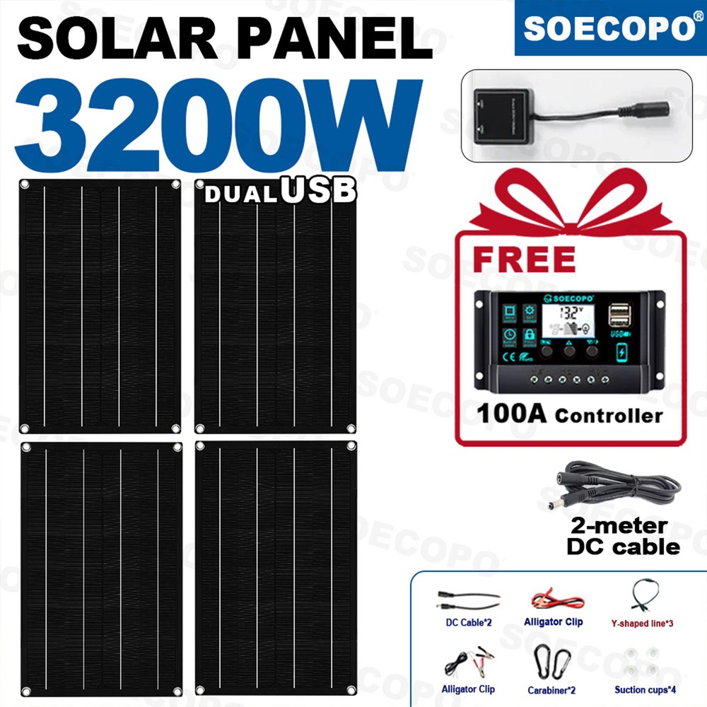 3200W Solar Panel Kit- 4x800W High-Efficiency+100A Controller Full Accessories