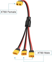 XT60 Splitter Extension Cable 1 Female to 3 Male Connector Adapter,12AWG XT60 Po