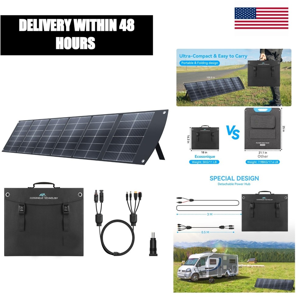 200W Portable Foldable Solar Panel MC4 USB-C Power Station RV Camping