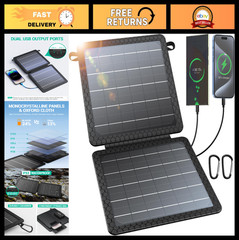 Portable 10W Solar Charger, Foldable Solar Panel with USB-C & USB-A Outputs, IPX