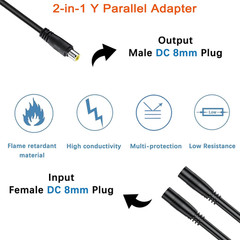 DC 8Mm Y Parallel Adapter Cable, DC 7909 Connector to 8Mm Parallel Adapter Cable