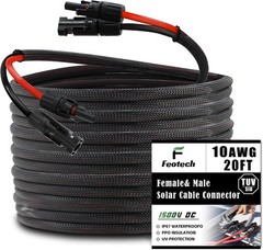 Twin Wire 20FT Solar Extension Cable 10AWG 6mm² Solar Panel Connector