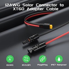 Solar to XT60 Charge Extension Cable 12AWG 3.3Ft Solar Connector to XT60 Adap…