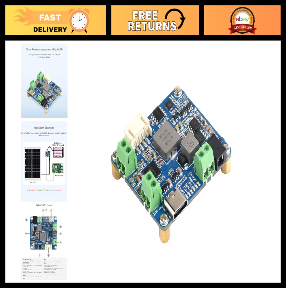 Solar Power Management Module 6V-24V for Solar Panels & Type-C Adapter, MCU Comp