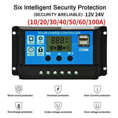 PWM Solar Charge Controller 12V/24V LCD Display USB 10A 20A 30A 60A 100A