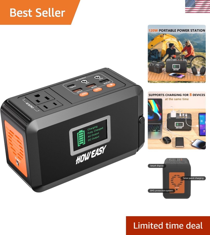 Compact Lithium Battery Power Station with 8 Outputs – 150W Peak for Outdoors