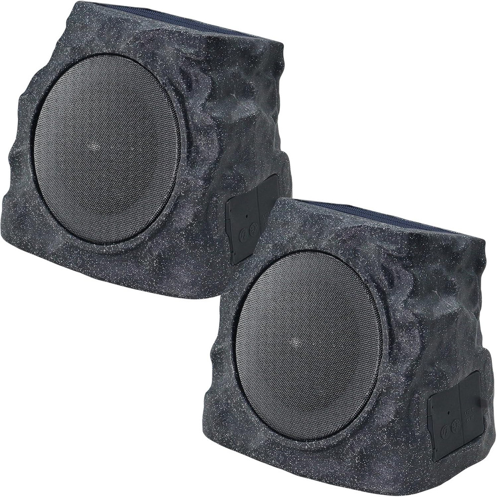 2-Pack Solar Powered Rock Speakers Outdoor Water-Resistant IP44 Rock Speaker wit