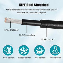 10 AWG Solar Extension Cable 200FT Black + 200FT Red, 10 Gauge Solar Panel Wire